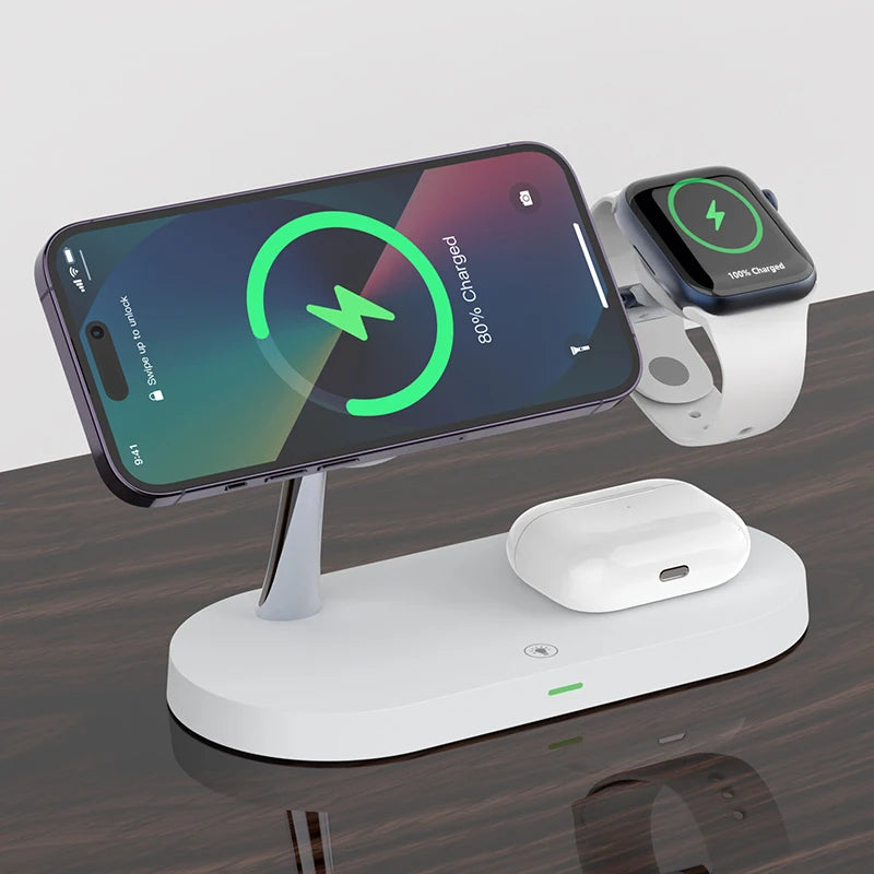 3-in-1 Wireless Charger Stand: For iPhone 12 and up, Apple Watch 6 and up, and AirPods Pro White